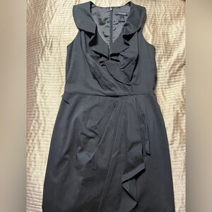 WHBM Black Sleeveless Ruffle V-Neck Dress faux wrap Size 4